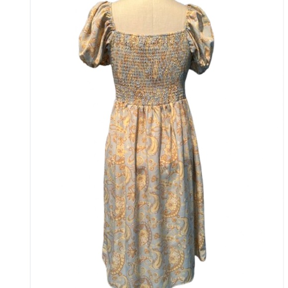 Dizzy Lizzy paisley empire waist A line midi dress tie front and puff sleeves L - Picture 3 of 12